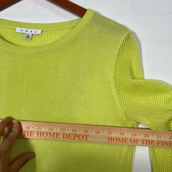 Cabi Womens Yellow Split Back Pullover Long Sleeve Mesh Sweater Size M - Picture 8 of 12